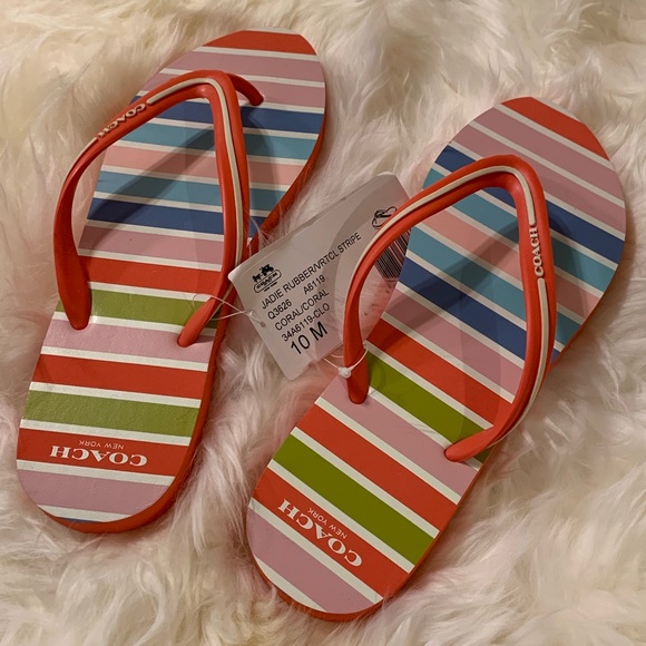 Coach Jadie Striped Flip Flop Sandals, Size 10 NEW - Picture 1 of 5